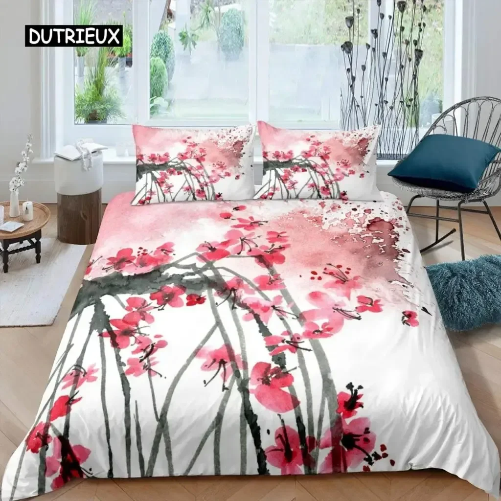 

Комплект постельного белья из микрофибры с абстрактным пейзажем в китайском стиле, 3 предмета: пододеяльник, наволочки, простыня.