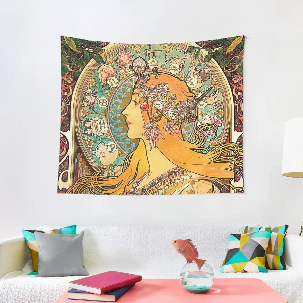 

HD. Zodiac (Original version), by Alphonse Mucha (1896) HIGH DEFINITION Tapestry Decoration Room Tapestry