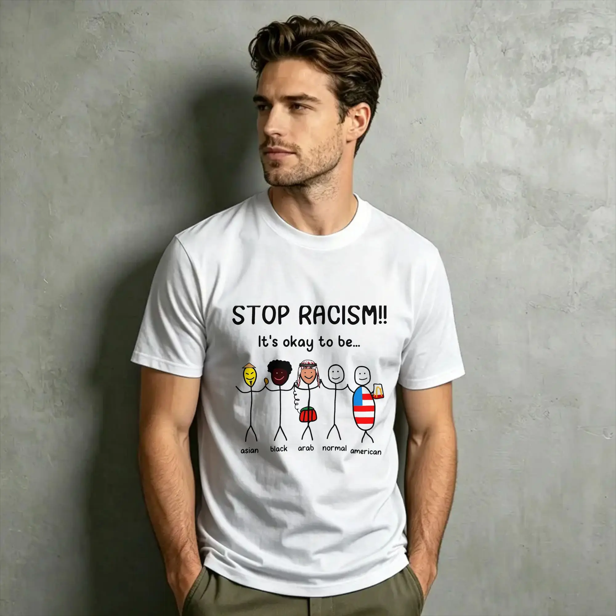 Stop Racism It's Okay To Be Asian Black Arab Normal American Funny Anti-Racism T-Shirt Beach Tees Short Sleeve Y2K Basic Tshirt