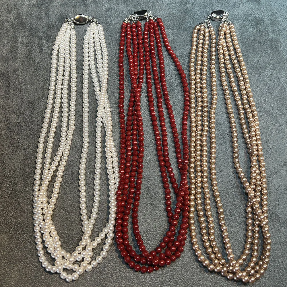 Highlight Schlova pearl multi-layer necklace, small and high-end collection-grade near-net 4MM three circles of health and beaut