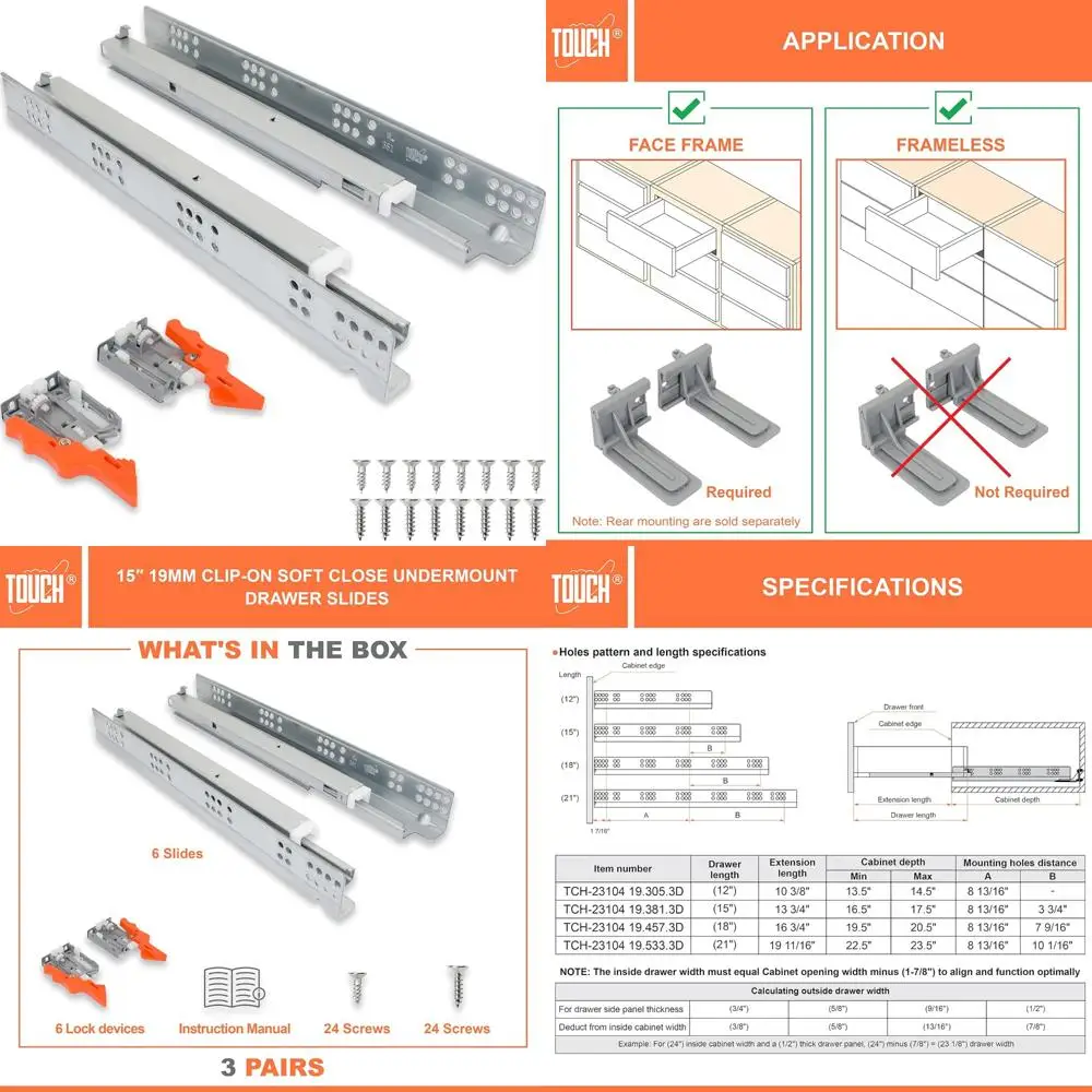 

Soft Close Under-Mount Drawer Slides, 3/4 Inch, 3 Pairs, 15 Inch Length, Concealed Runners for Smooth Drawer Movement