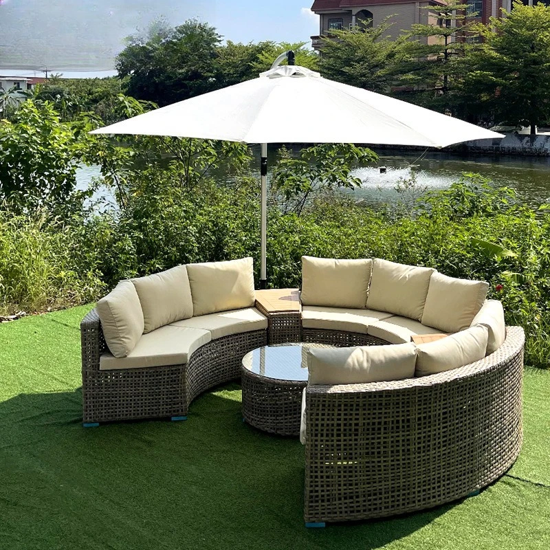 

Outdoor garden villa swimming pool simple rattan woven aluminum alloy round sofa outdoor garden courtyard casual lying