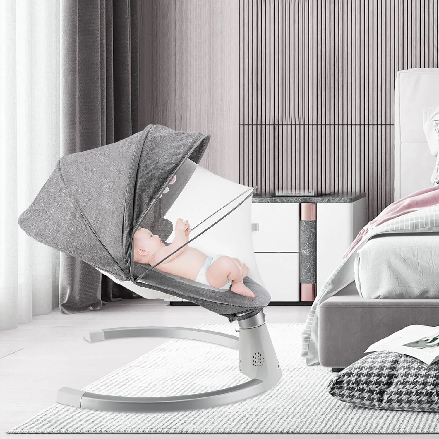 Siège transat pour nouveau-né, avec dossier pivotant, vitesse réglable, compact, portable, ergonomique, pliable, lumière vibrante