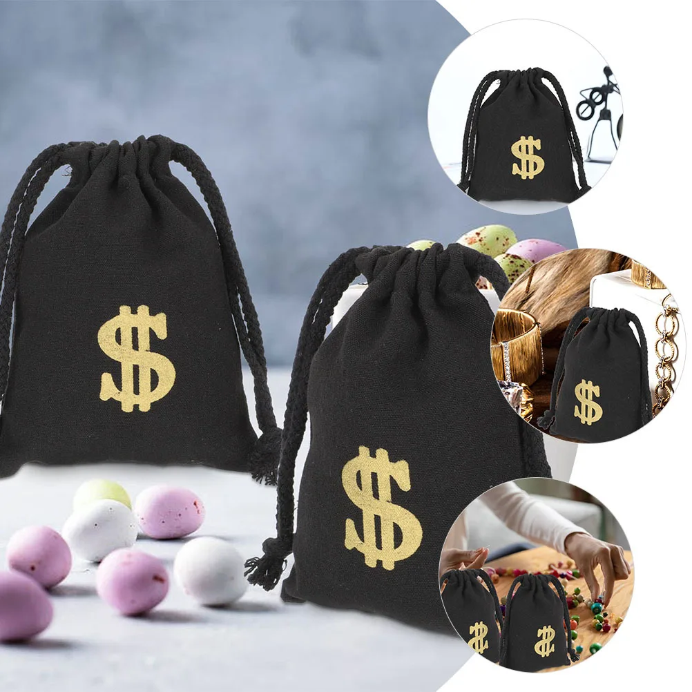 

4Pcs Cotton Drawstring Bags Dollar Sign Pattern Party Favor Gift Bags Storage Pouches Money Prop for Cosplay Tiny Storage Bag