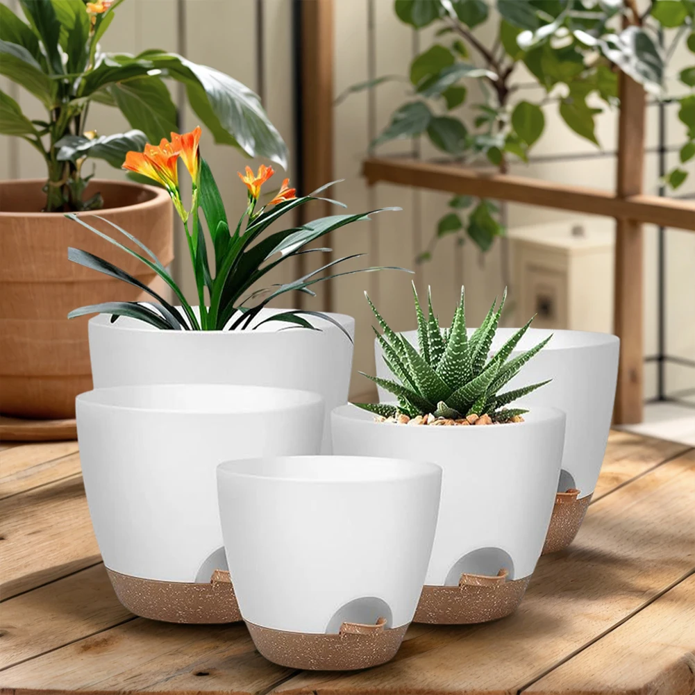 5 pçs plantadores de rega automática com furo de drenagem grande vaso de flores leve auto drenagem vasos para plantas ao ar livre indoor