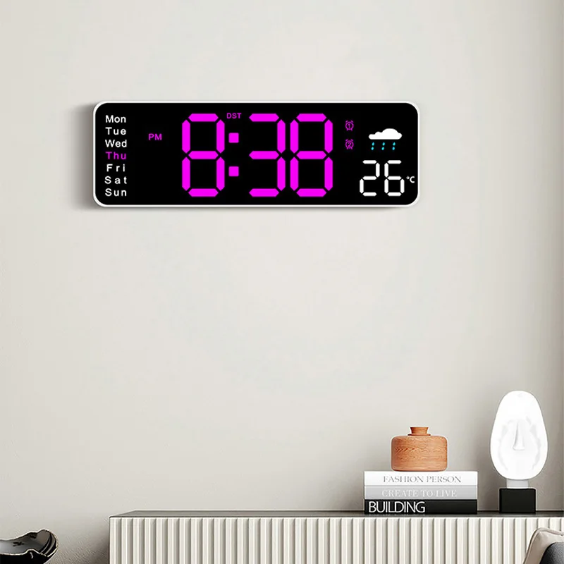 Large Screen Digital Wall Clock Temperature Humidity Date Week Display Weather Clock Dual-Alarms USB Electronic LED Alarm Clocks