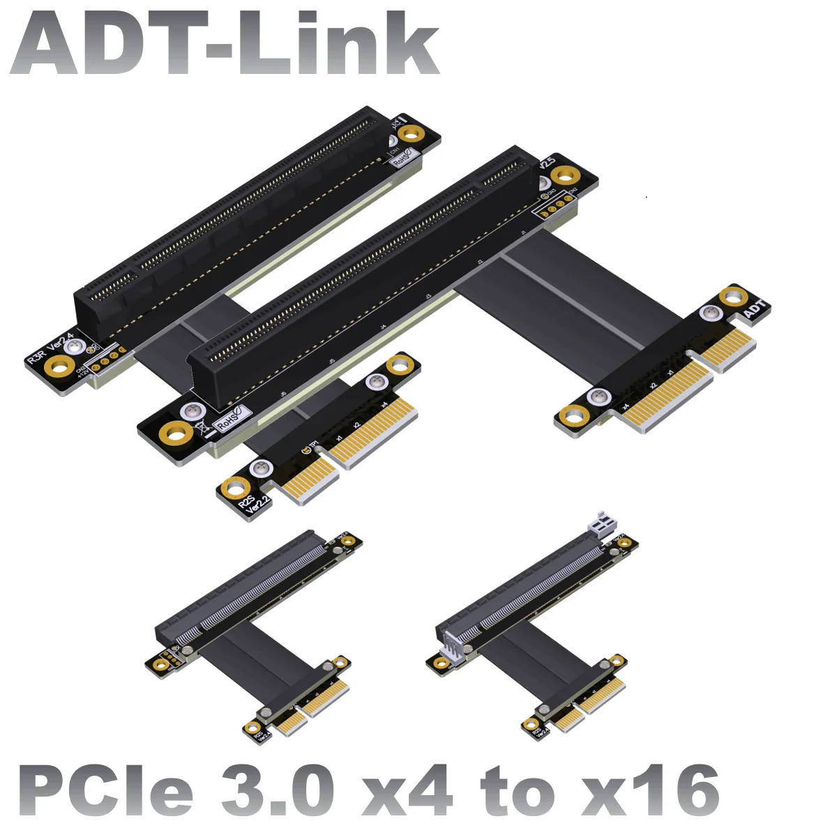 ADT-Link PCIe 3.0 x4 to x16 Riser Cable Male to Female Adapter for Graphics Cards Extension Gen3 Full Speed with 4Pin SATA Cord