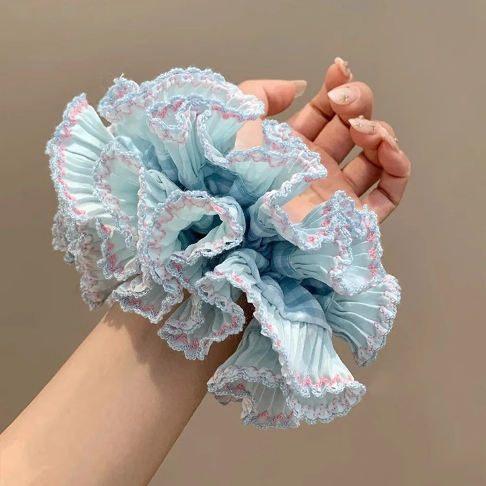 أزياء مطاطا منقوشة Scrunchies متعدد الطبقات الكورية نمط كبير الدانتيل الشعر التعادل القماش ذيل حصان حامل مبالغ فيها الشعر الدائري يوميا #4