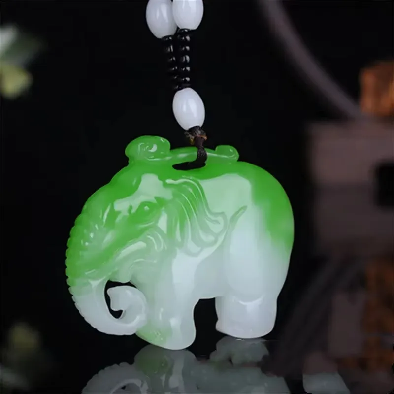 Natural Turquoise Double-sided Carved Elephant Jade Pendant Fashion Boutique Jewelry Men's and Women's Color Jade Lucky Necklace
