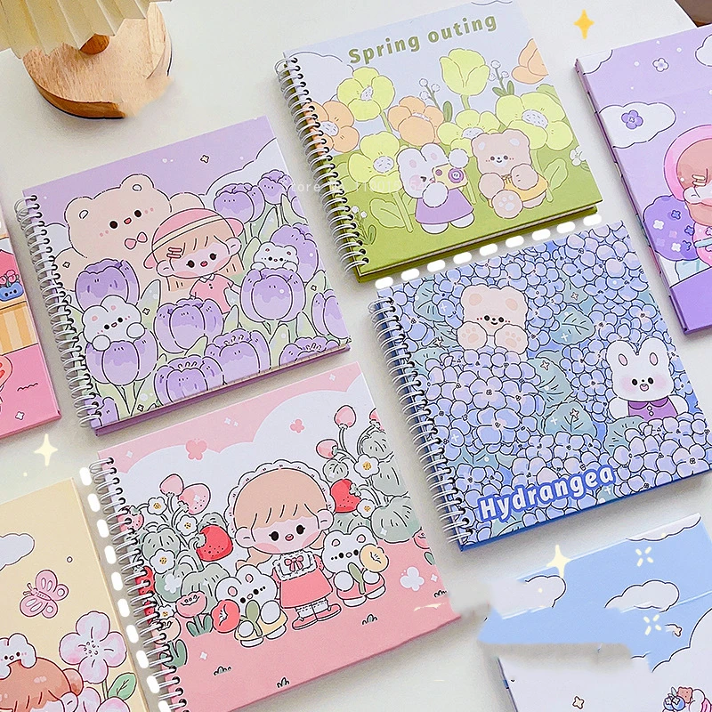 Cartoon square coil hand ledger loose-leaf notepad girl heart material diary grid book elementary school student cheap notebook