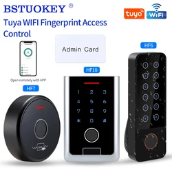 Outdoor Waterproof Zinc Metal Tuya Wifi Fingerprint Access Control Keypad RFID Door Opener with Door Contact Wiegand 26-44 56