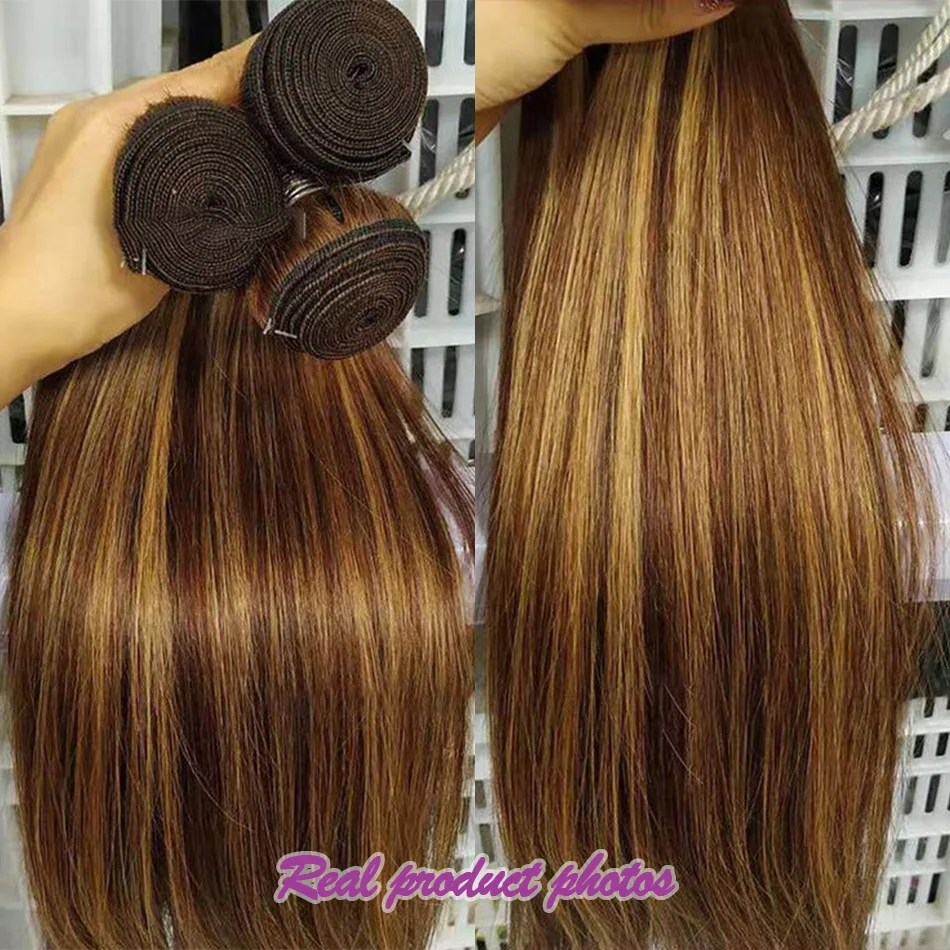 20 22 24Inch P4/27 Straight Bundle Human Hair 12A Highlight Straight Bundles 100% Human Hair Honey Blonde Bundles Top Quality image 2
