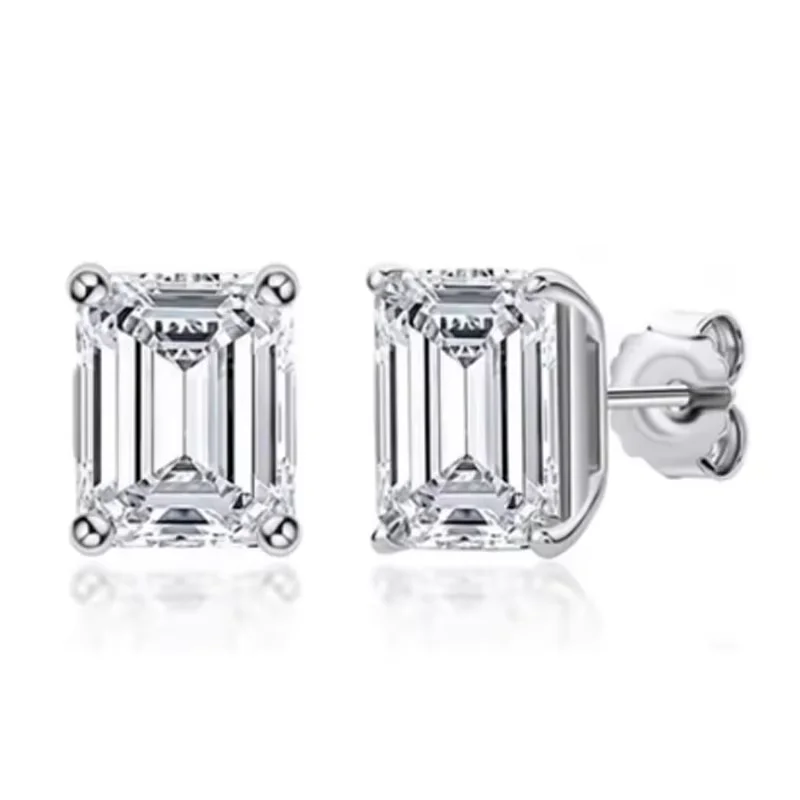 KNOBSPIN D VVS1 Smaragdschliff-Moissanit-Ohrring, S925-Sterlingsilber vergoldet, mit 18 Karat Weißgold-Ohrringen für Damen, edler Schmuck