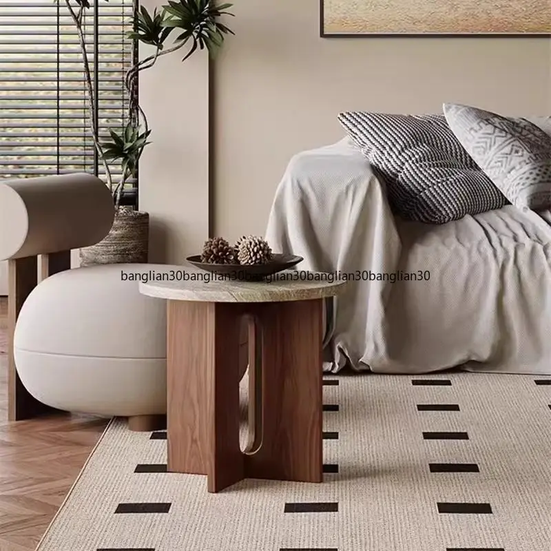 الرياح الصامتة طاولة القهوة الصغيرة طاولة جانبية غرفة المعيشة المنزلية شقة القرون الوسطى أريكة خشبية صلبة غرفة نوم طاولة مستديرة صغيرة #4