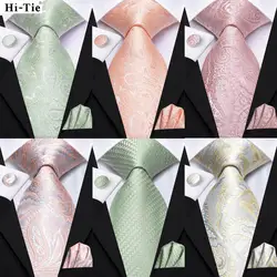 Hi-Tie Dusty Pink Paisley Men Fashion Necktie Handkerchief Cufflinks for Tuxedo Accessory Classic Silk Luxury Tie for Man Gift