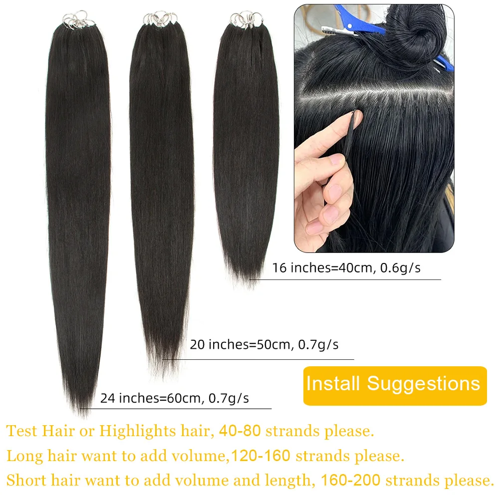 Natural Micro Feather Human Hair Extensions Straight Real Virgin Human Hair Microloop Hair Extensions For Women 40strands/pack