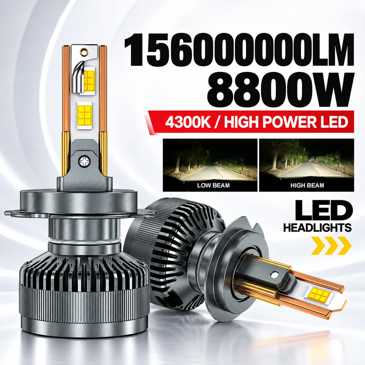 2pcs H7 Canbus Led Bulbs 4300K LED H4 H11 HB3 9005 HB4 9006 15600000LM K5C Led 6 Copper Tube Fog Light 12V