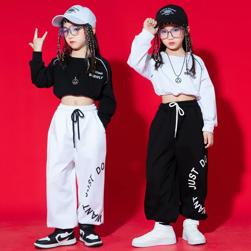 Girls' Jazz Costume Autumn Kid Hip-hop Umbilical Suit Street-bombing Costume with Hip-hop Vibe for Dance Parties Stage Clothes