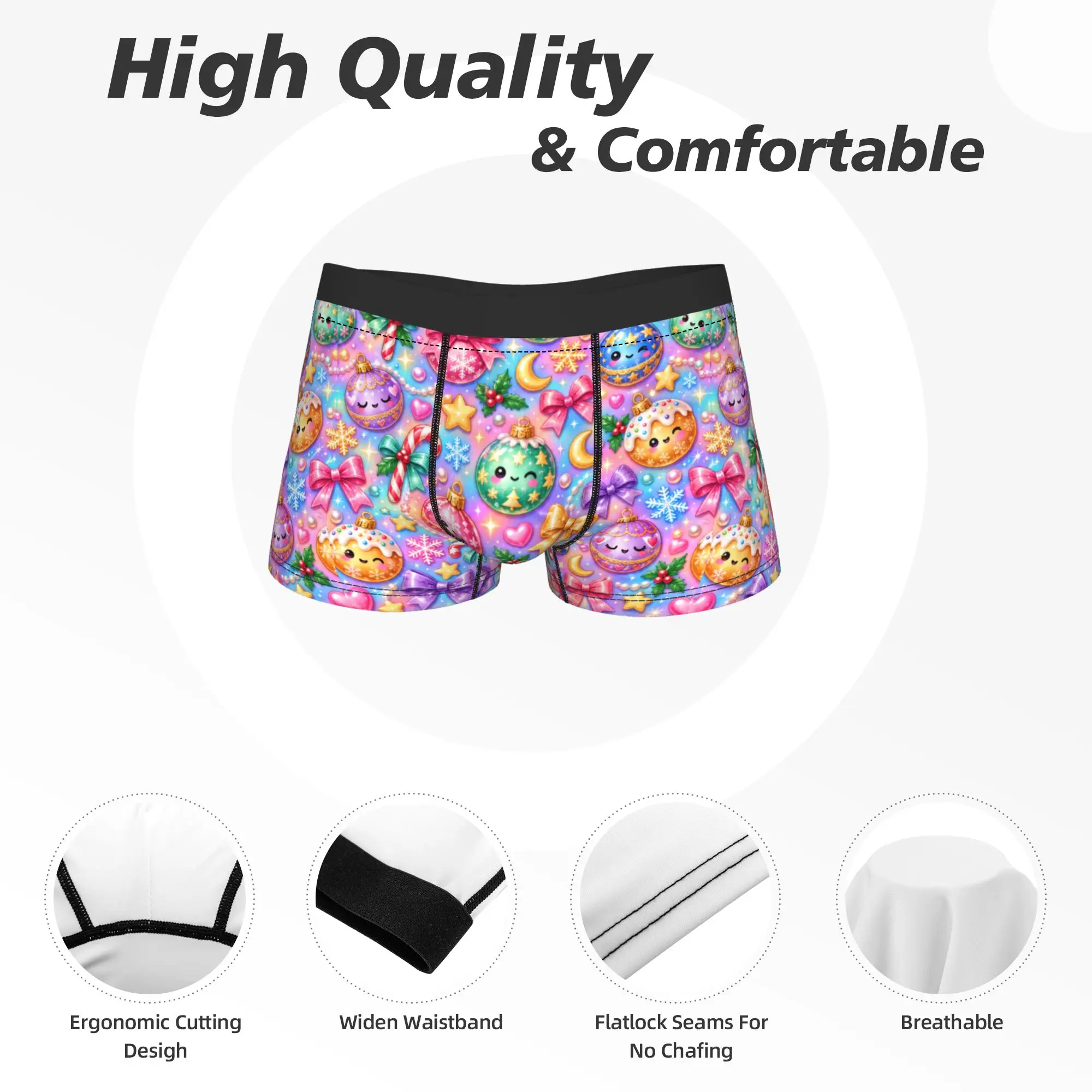 Christmas Cute Bauble Underwear Breathable Panties Customs Shorts Briefs For Male 3D Pouch Oversize Trunk