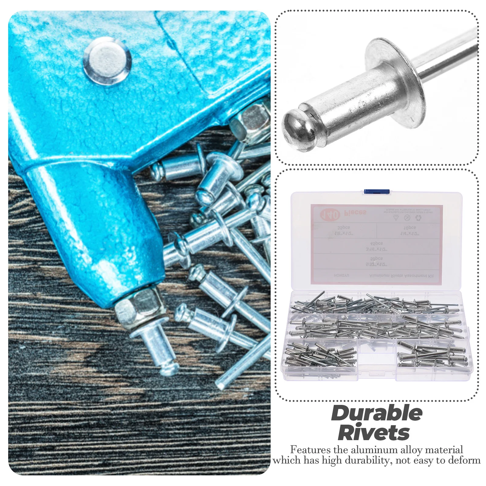 

140 Pcs Aluminum Rivets Assortments Sheet Door Gutter Repair Blind Rivets Hardware Mechanical Mounting