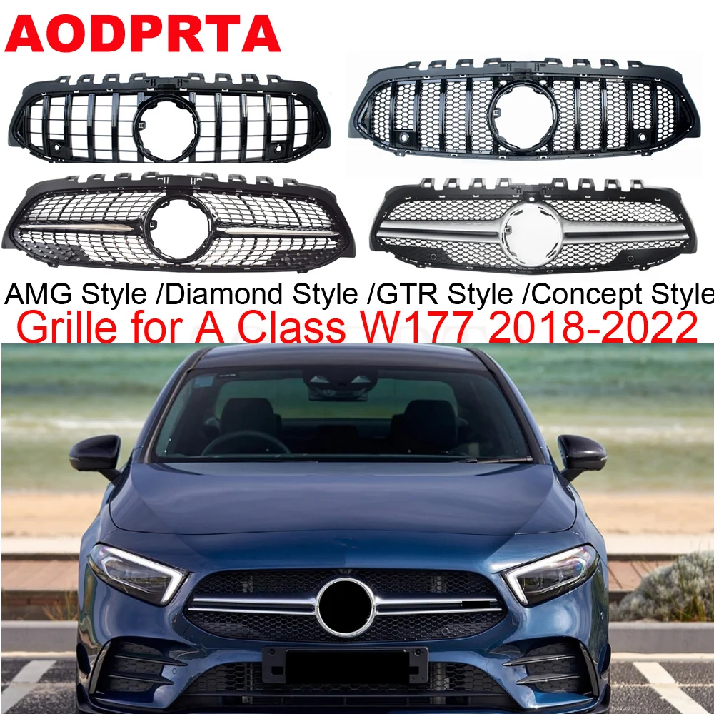 

W177 Grille ABS GTR /Diamond Style Front Bumper Grill for Mercedes A Class V177 2018-2022 A180 A220 A200 Pre-facelift