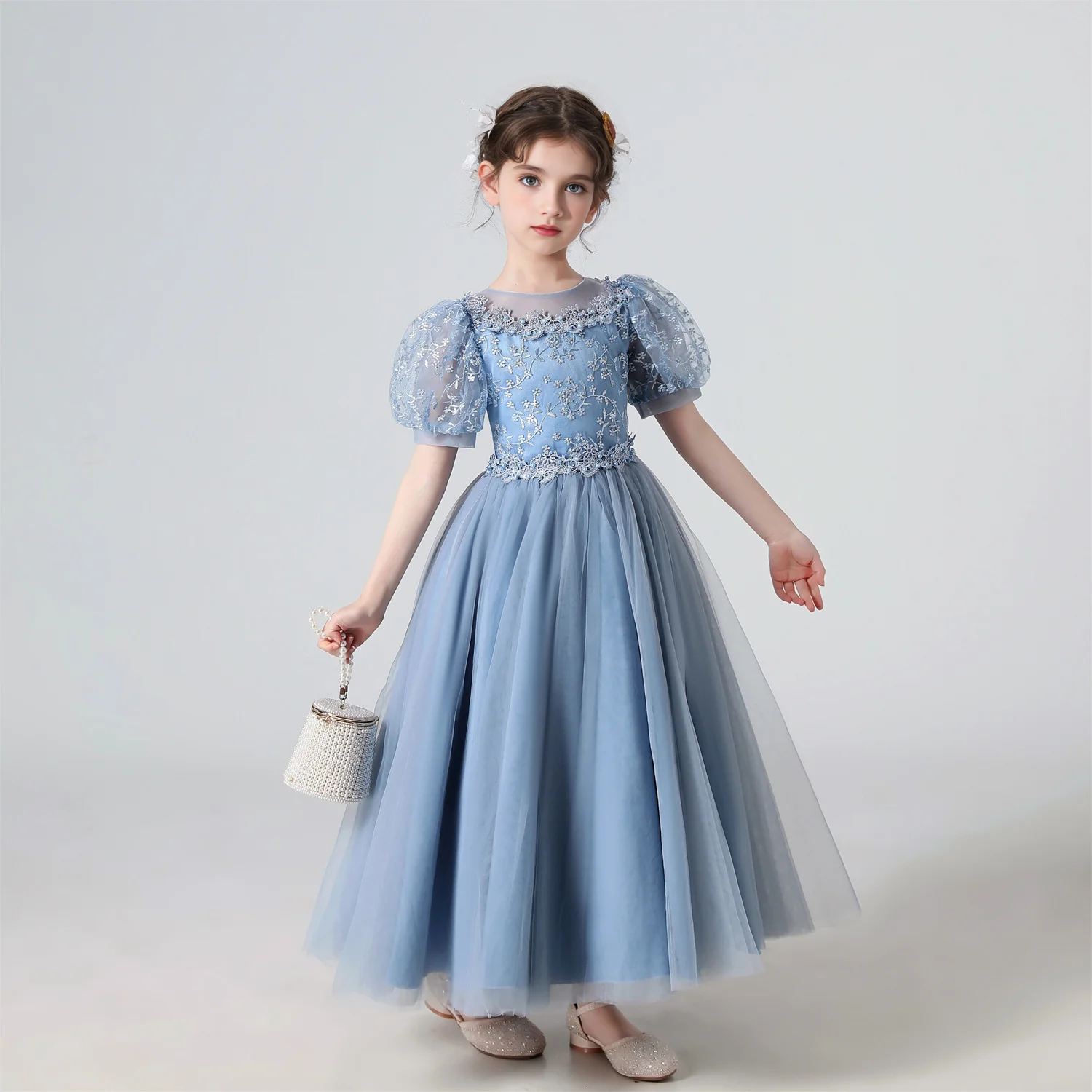 Girl Flower Dress Lace Embroidered Wedding Princess Dress Host Performance Costume Gown Christmas Party Evening Dresses