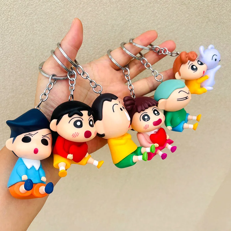 New 6pcs/set Crayon Shin-Chan Keychains Anime Figures Boochan Bag Pendant Cartoon Car Key Chain Accessories Kids Toys Fans Gift