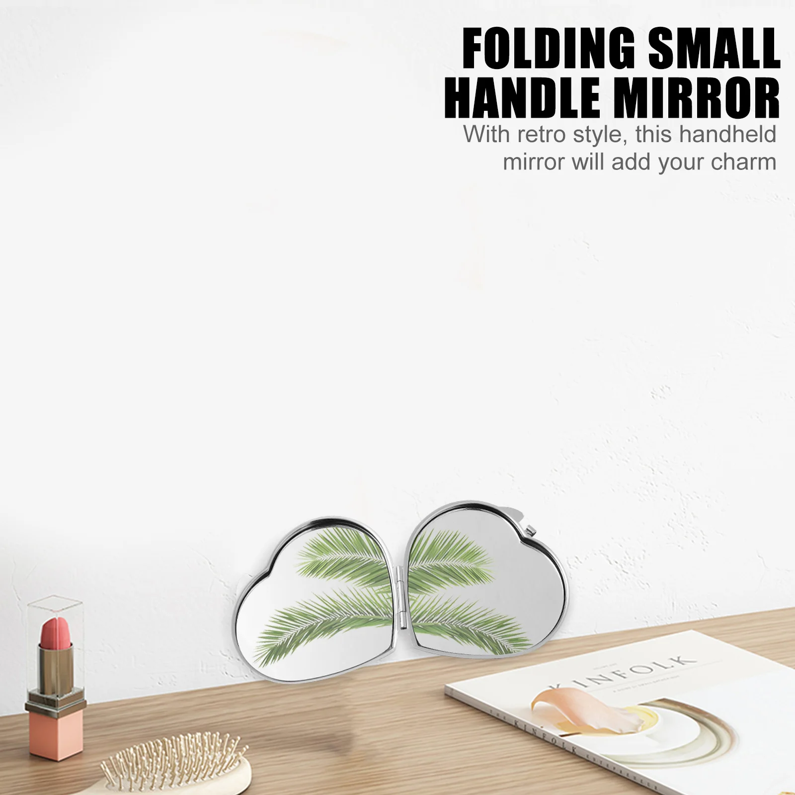 ミニハート型ポケットメイクアップミラー コンパクト 折りたたみ式 軽量 ポータブル トラベルハンドヘルドミラー 高解像度