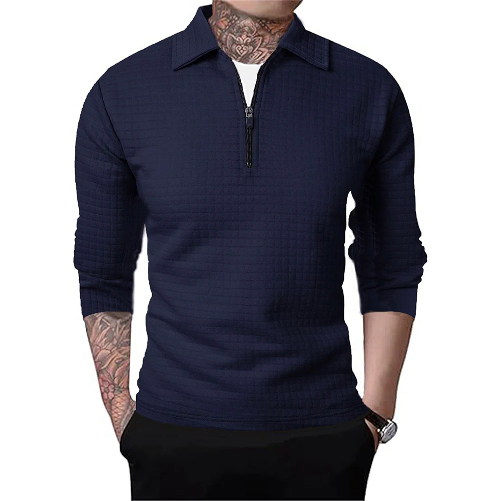 T-shirt da uomo con mezza cerniera, girocollo, base da lavoro, comoda maglietta in waffle