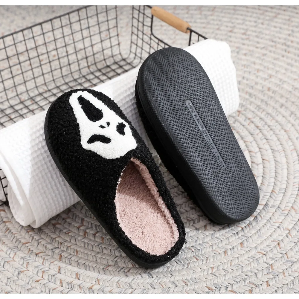 Ghost and Pumpkin Slippers Soft Plush Cozy Non-slip Rubber Sole Halloween Slippers for Women Indoor Winter Shoes Halloween Gifts