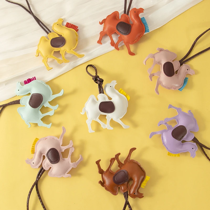 Cartoon Camel Keychain Cute Artificial Leather Animal Pendant Car Keyring Exquisite Backpack Decoration Accessories Gifts