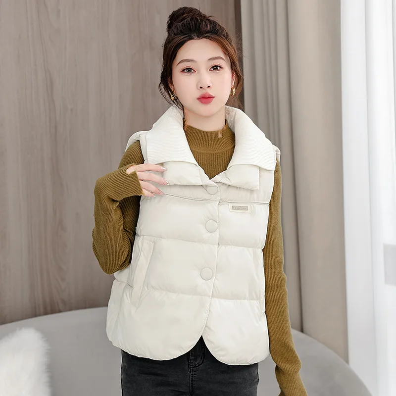 Chaleco sin mangas de costura corta para mujer, parka cálida informal, moda coreana, invierno, novedad de 2024