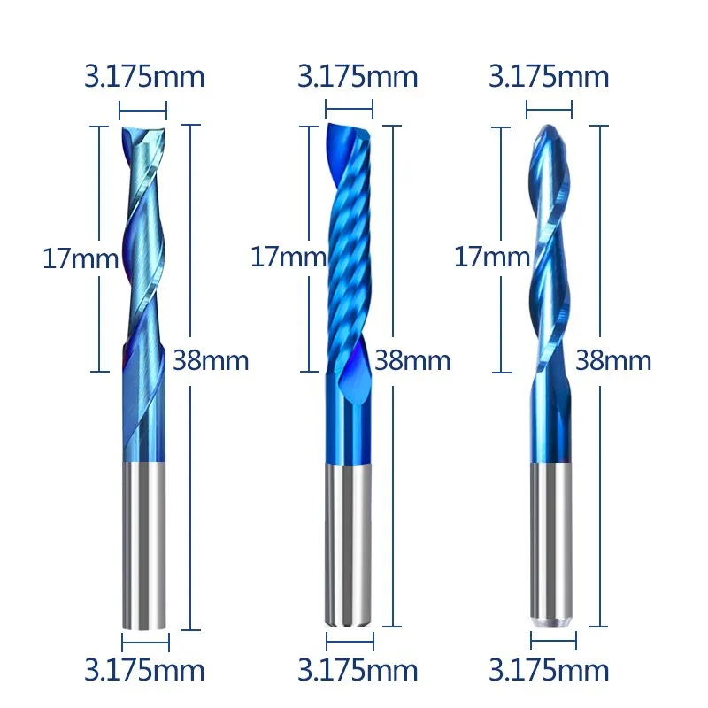 CNC Corn Router Bits 3.175mm Shank Milling Cutter Nano Blue Coated Carbide Engraving Cutter CNC Milling Tools 10/40/80pcs 