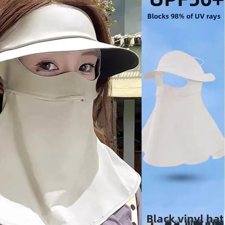 

Ice Silk Integrated Face Mask Hat Women's Summer UV Protection Sunscreen Neck Protector Breathable Decorative 3D Mask