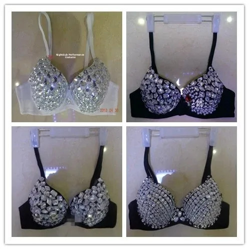 Nightclub Dance Performance Bra Sexy Red Heart White Diamond Strapless Underwear for Young Women V-Neck Four Seasons Wear