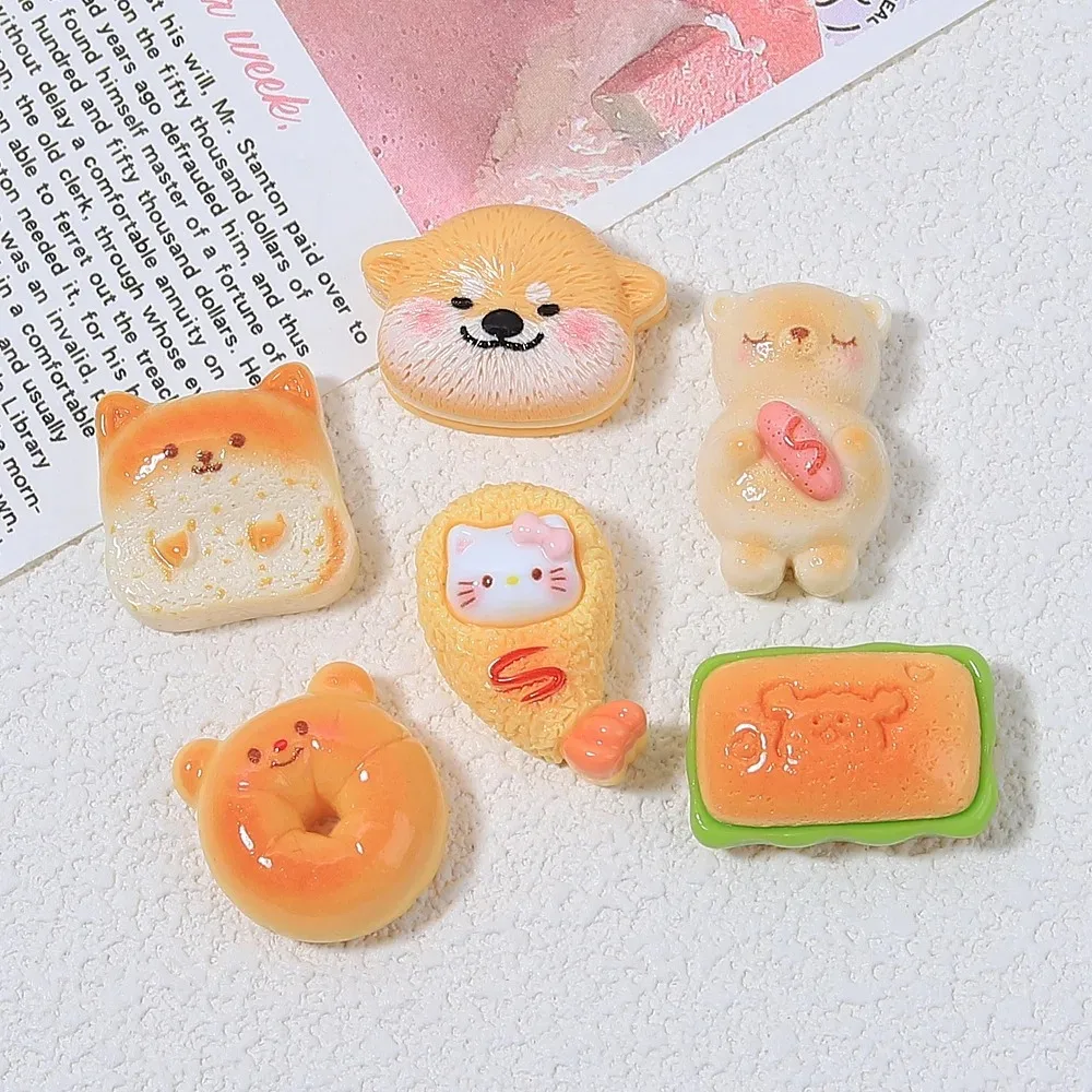10pcs Kawaii Cartoon Food Shrimp chips bread Flatback Resin Cabochon DIY Scrapbooking for Mini Kitchen Accessories