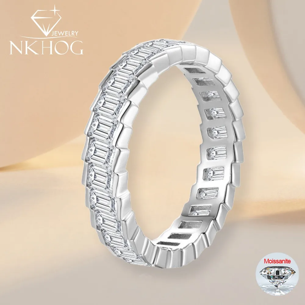 

NKHOG 4.3CTTW Full Moissanite Rings For Women Men S925 Silver Emerald Cut Diamond Eternity Band Gift 18K Plated Fine Jewelry GRA