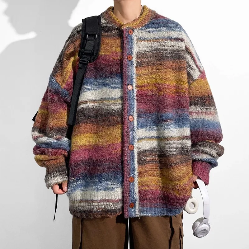 

Loose Men's Knitted Sweater Tie-Dye Color Blo Casual Long Sve round Ne Warm Breathable Polyester Spring Autumn New Sle
