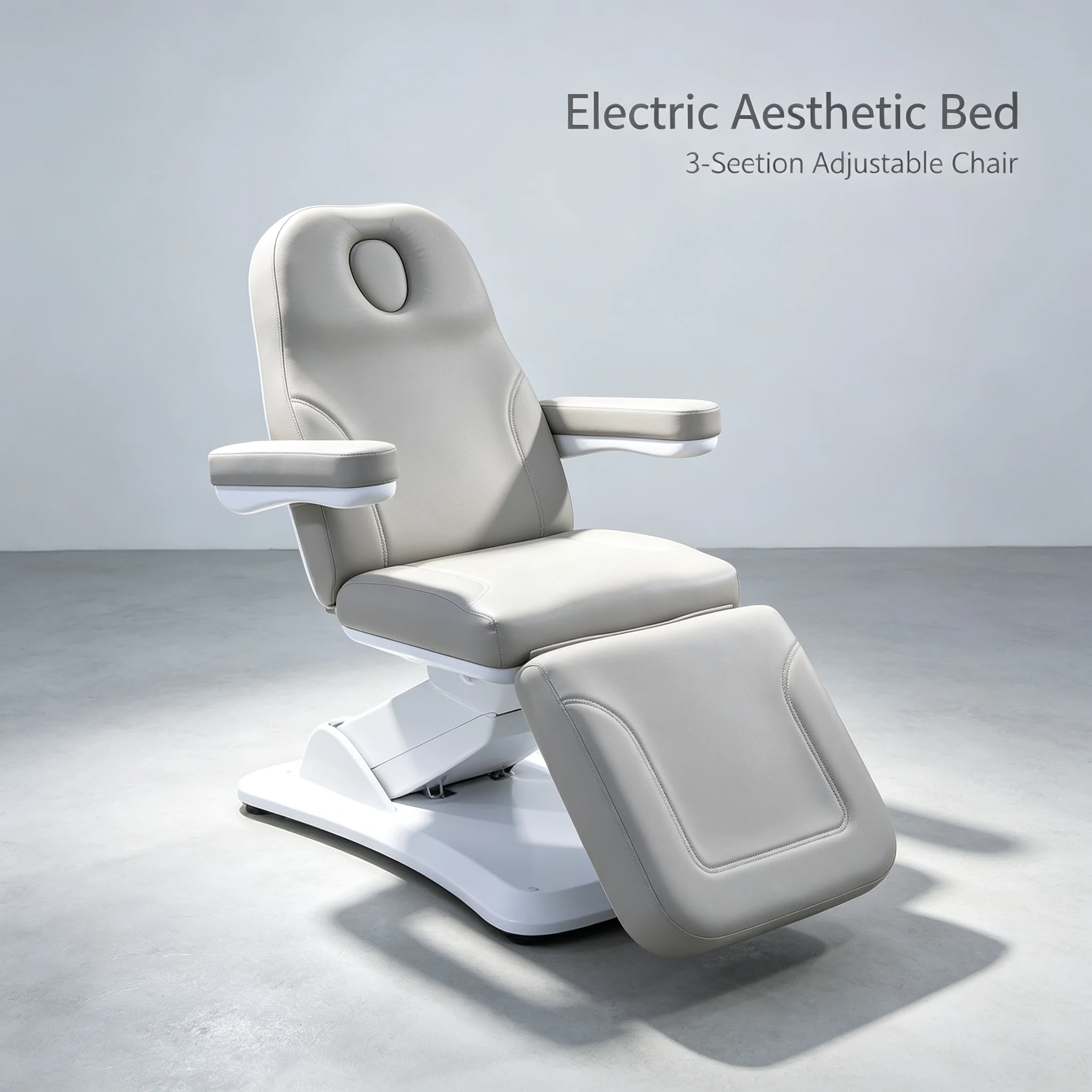 Electric Beauty Chair Adjustable Facial Bed with Face Hole Armrests Spa Lash Tattoo Massage Treatment Chair Beige Control
