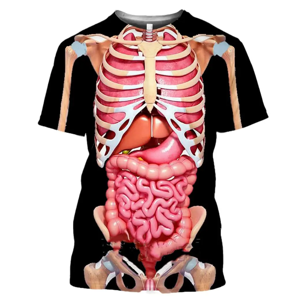 Male Skeleton Internal Organs 3D Print T Shirt Men Human Structure Diagram Summer Short Sleeve T-shirt Funny Tops Tee Clothes