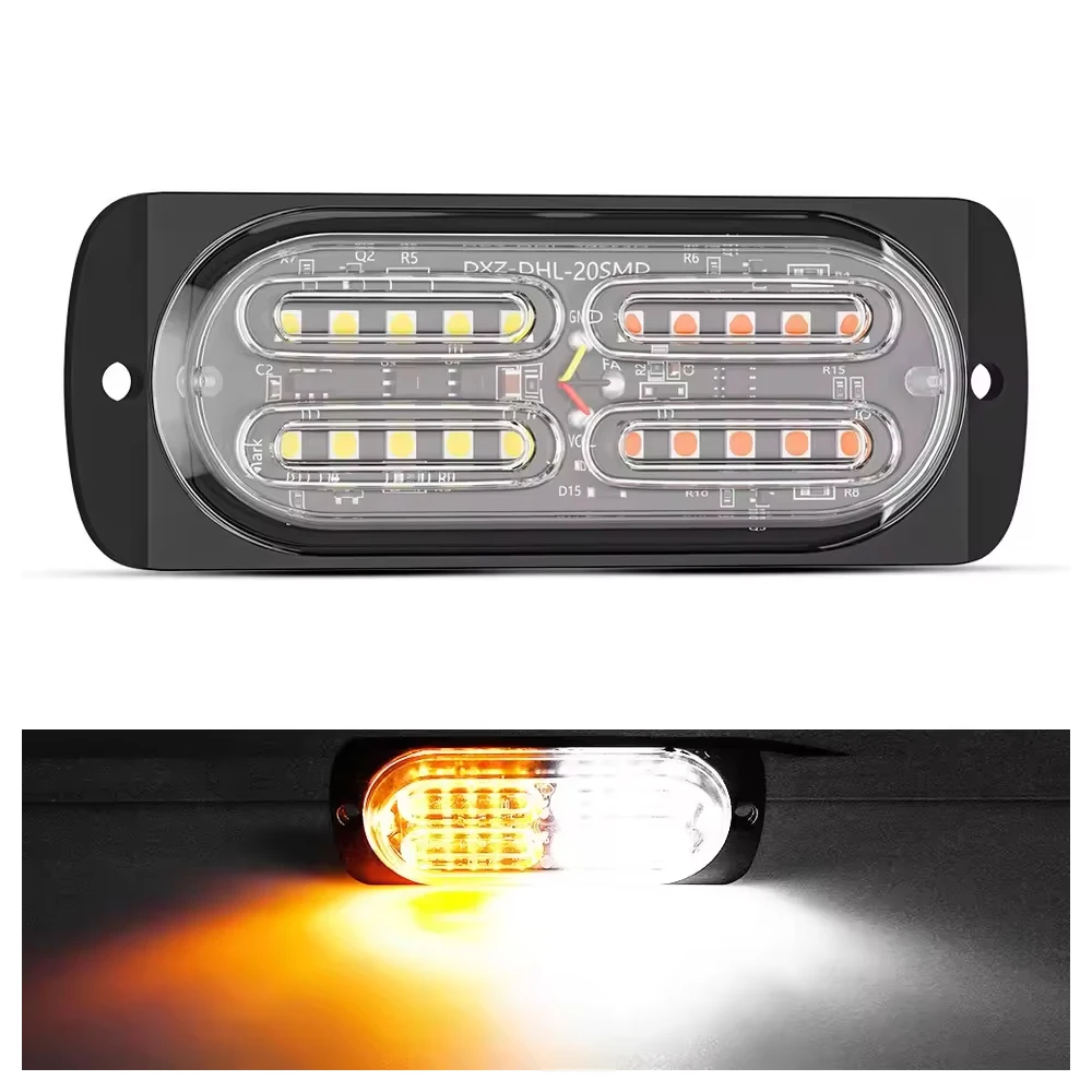 1pcs Led Strobe Warning Light Strobe Grille Flashing Truck Lamp Amber Traffic Light 12V 24V 20SMD Car Light Side Maker Lights