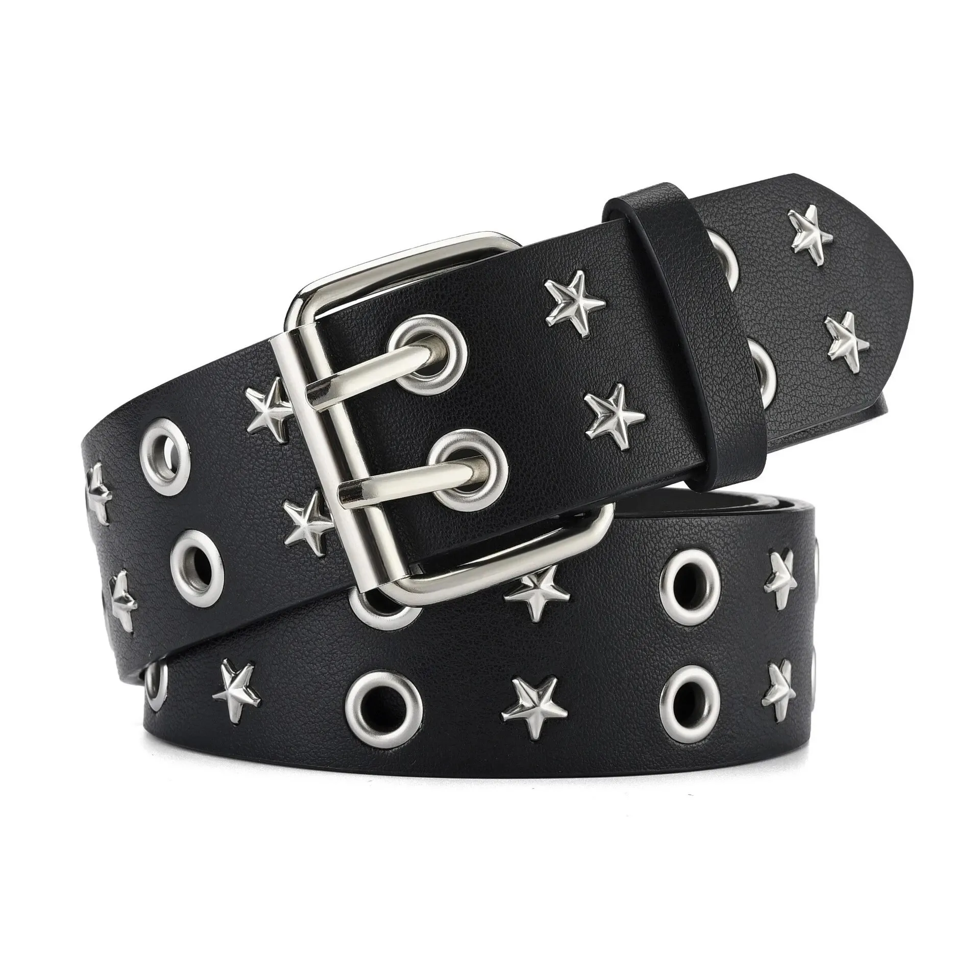 Trendy Pentagonal Star Rivet Women\'s Belt Hip Hop Punk Rock Y2k Style Men\'s Belt PU Leather Belt Paired With Jeans Neutral Belts