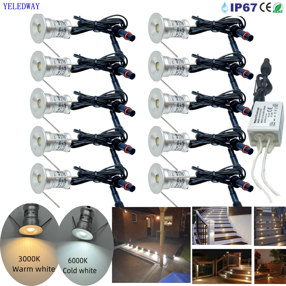 Outdoor Mini LED Deck Light 12V IP67 Waterproof Stairs Underground Lamp 1W Garden Stair Pathway Yard Landscape Spot Lights 220V