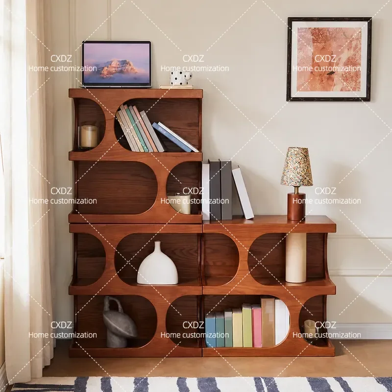 Medieval All Solid Wood Multi Functional Combination Cabinet Bookcase TV Stand Tea Storage Bedside Table Display Shelf