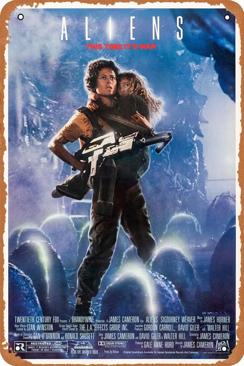 Aliens (1986) cartel de película cartel de chapa de película, cartel de Metal de estilo Vintage para Bar Pub hogar café hombre cueva decoración de pared