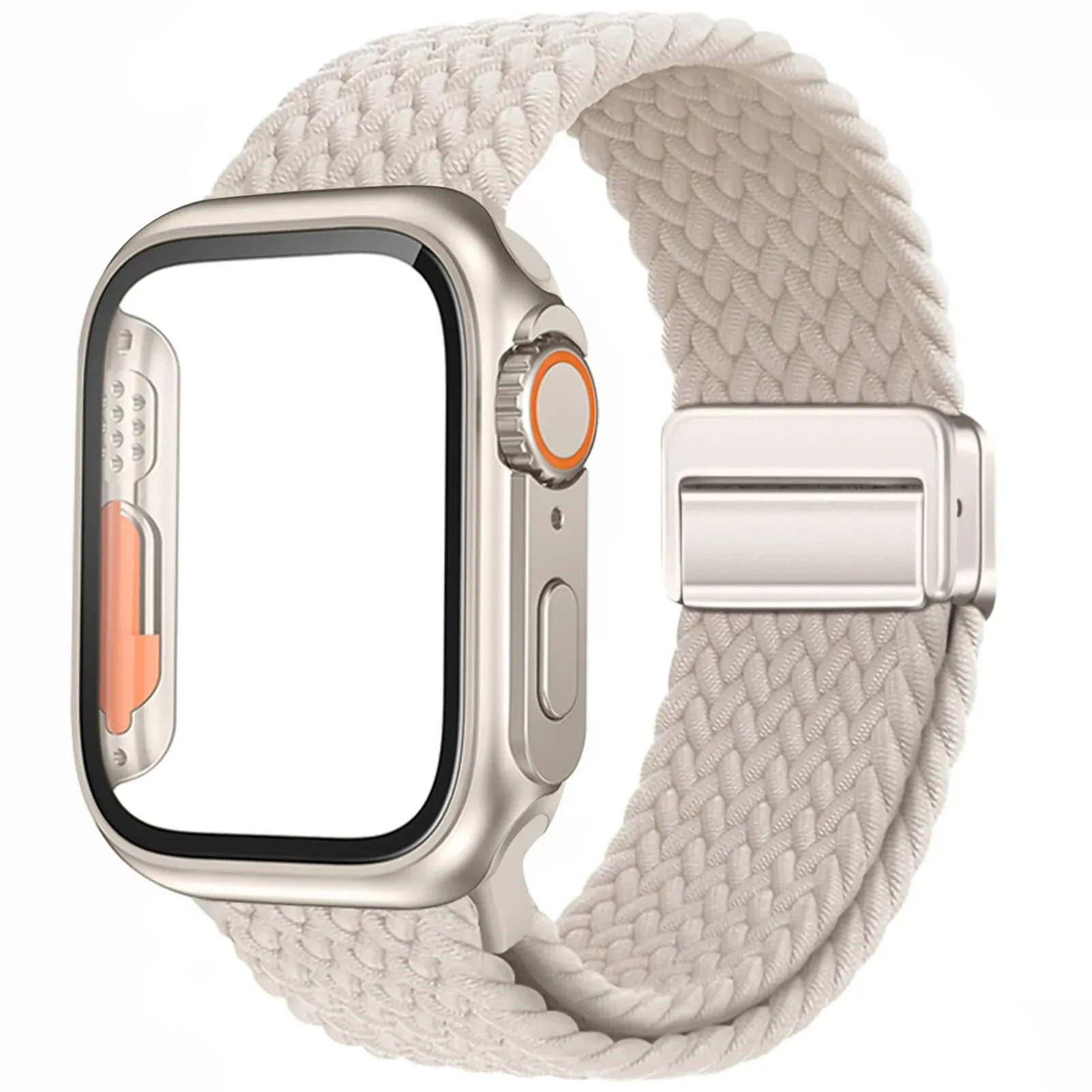 Braided strap+PC case For Apple Watch band 40mm 44mm 45mm Upgrade 49mm cover+magnetic buckle Bracelet iWatch series se 7 6 5 8 9