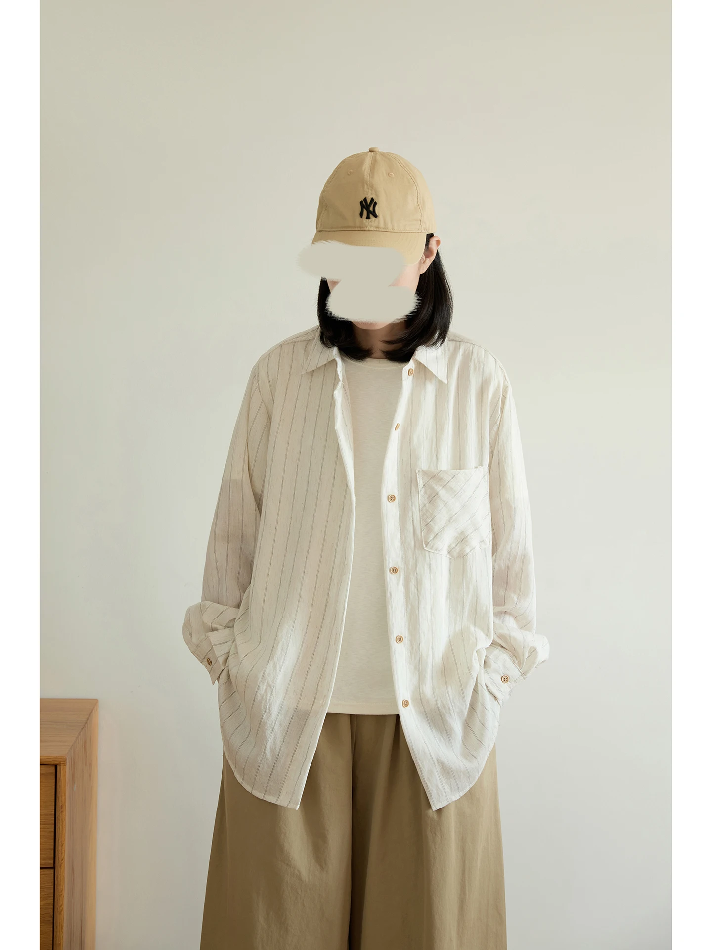 

Loose Long Sleeve Striped Shirt Single Button White Enhancing Women's Cotton Casual Summer Fashion 2026 New Arrival