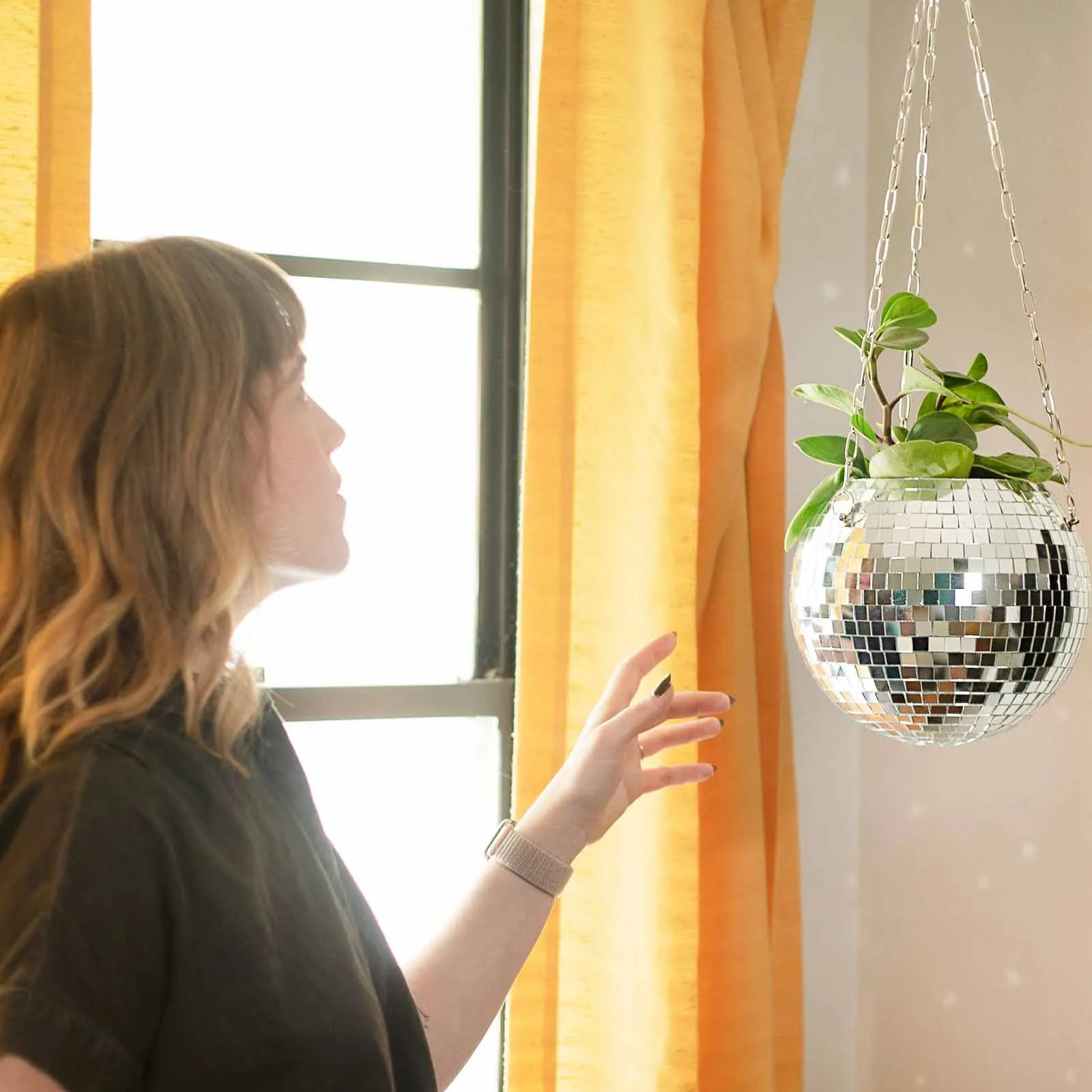 1PC Disco Ball Planter Globe Shape Hanging Vase Flower Pots Rope Wall Homw Decor Container room decoration