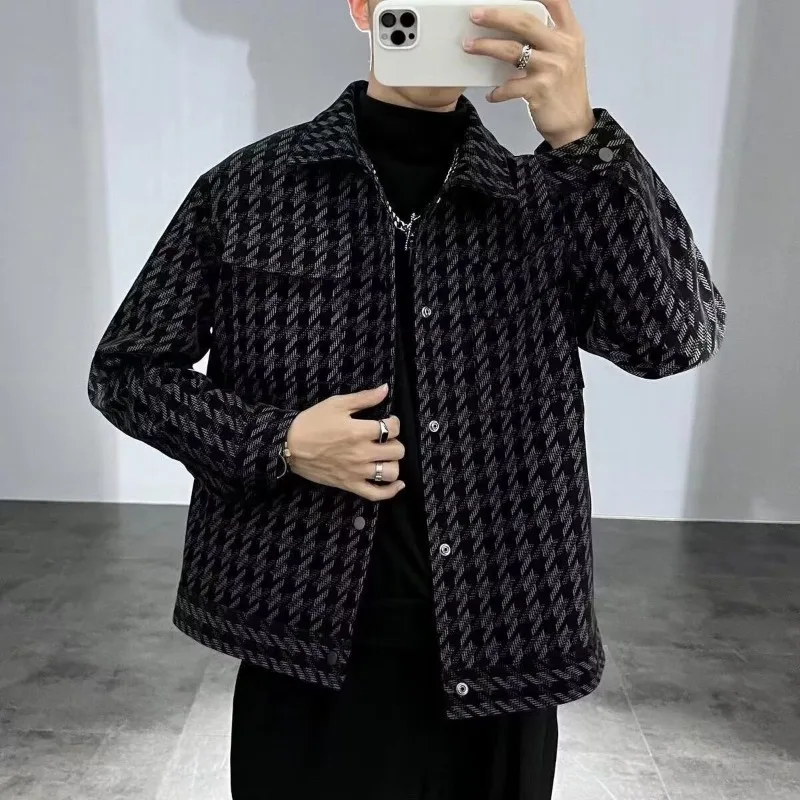​Premium Men's Houndstooth Jacket 2025 Autumn Winter Cotton Padded Warm Coat Minimalist Outerwear for Men Stylish Casual Wear​