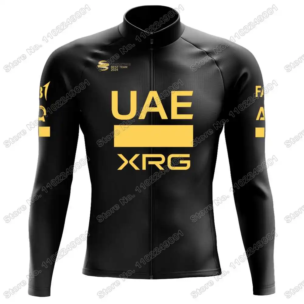 2025 فريق الإمارات العربية المتحدة الذهبي الدراجات جيرسي مجموعة الشتاء الدراجات الملابس الرجال الطريق الدراجة الحرارية سترة دعوى دراجة مريلة الجوارب متب مايوه